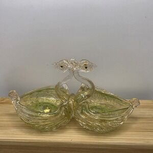 Salviati Murano Venetian Art Glass 2 Swans Gold Trinket Salt Pepper Dish Vintage
